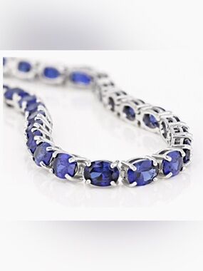 🌸JTV16-Blue Lab Created Sapphire Rhodium Over Sterling Silver Tennis Bracelet💎🛍️